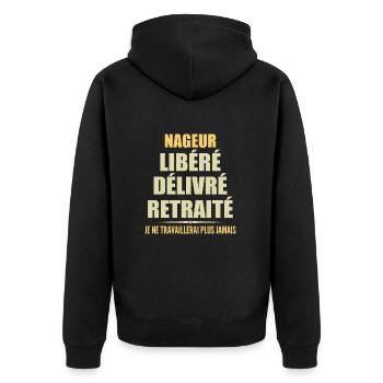Swimmer celebrates retirement with humor gift - Unisex Premium Organic Zip Hoodie - black - Back - Nico (187cm)
