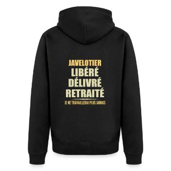 Javelotier celebrates his retirement with humor gift - Unisex Premium Organic Zip Hoodie - black - Back - Nico (187cm)