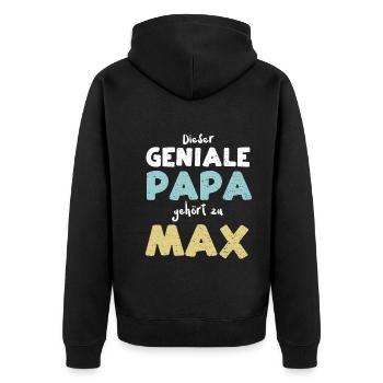 Dieser Geniale Papa Gehört Zu Max - Unisex Premium Bio Zip Hoodie - Schwarz - Hinten - Nico (187cm)