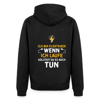 Ich Bin Elektriker Wenn Ich Lauf... - Unisex Premium Bio Zip Hoodie - Schwarz - Hinten - Nico (187cm)