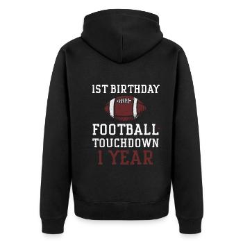 1st Birthday Football Touchdown... - Unisex Premium Bio Zip Hoodie - Schwarz - Hinten - Nico (187cm)