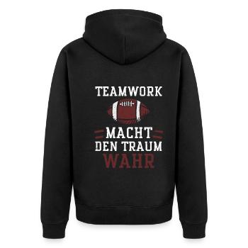 Teamwork macht den Traum wahr - Unisex Premium Bio Zip Hoodie - Schwarz - Hinten - Nico (187cm)