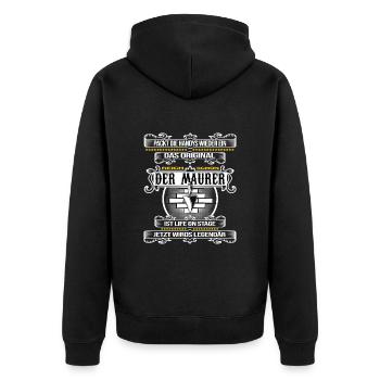 Maurer mauert mit Mörtel Maurerkelle - Unisex Premium Bio Zip Hoodie - Schwarz - Hinten - Nico (187cm)