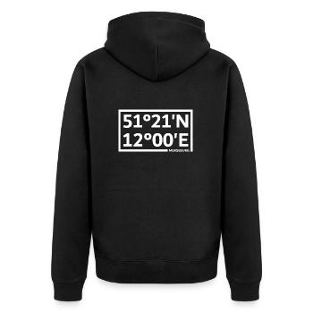 Merseburg Koordinaten - Unisex Premium Bio Zip Hoodie - Schwarz - Hinten - Nico (187cm)