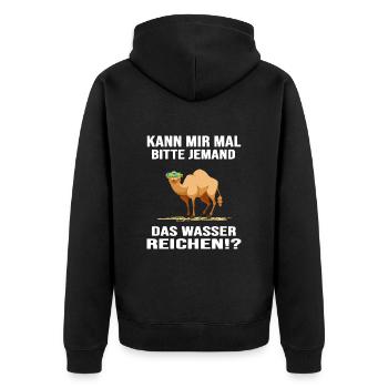 Wüste Wüstenurlaub Kamel "das Wasser reichen" - Unisex Premium Bio Zip Hoodie - Schwarz - Hinten - Nico (187cm)