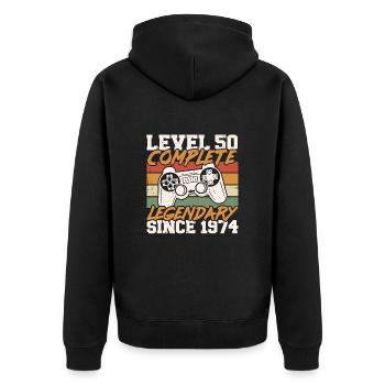 50. Geburtstag Level 50 Complete Jahrgang 1974 - Unisex Premium Bio Zip Hoodie - Schwarz - Hinten - Nico (187cm)
