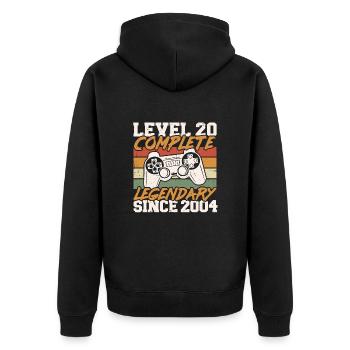 20. Geburtstag Level 20 Complete Jahrgang 2004 - Unisex Premium Bio Zip Hoodie - Schwarz - Hinten - Nico (187cm)