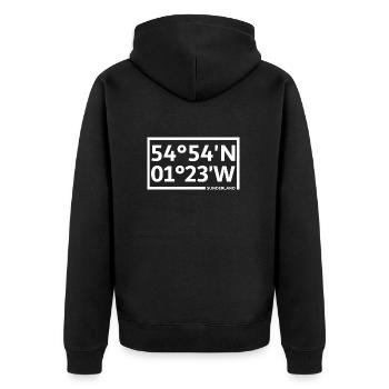Sunderland Koordinaten - Unisex Premium Bio Zip Hoodie - Schwarz - Hinten - Nico (187cm)