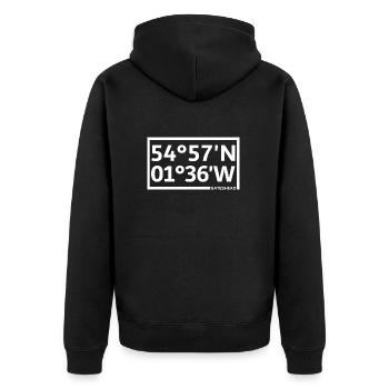 Gateshead Koordinaten - Unisex Premium Bio Zip Hoodie - Schwarz - Hinten - Nico (187cm)