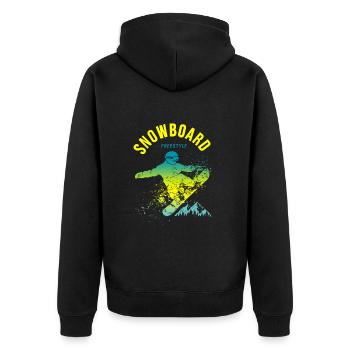 Freestyle Snowboard Sport Bergalpen - Unisex Premium Bio Zip Hoodie - Schwarz - Hinten - Nico (187cm)