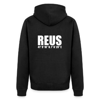 Reus Koordinaten - Unisex Premium Bio Zip Hoodie - Schwarz - Hinten - Nico (187cm)