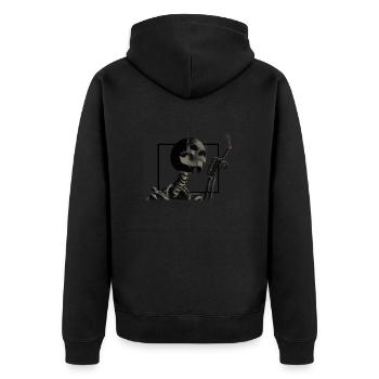 Skelett raucht Zigaretten - Unisex Premium Bio Zip Hoodie - Schwarz - Hinten - Nico (187cm)