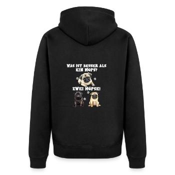 Was ist besser als ein Mops zwei Möpse Hundeliebe - Unisex Premium Bio Zip Hoodie - Schwarz - Hinten - Nico (187cm)