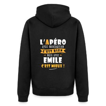 Emile cadeau Humour personnalisé cadeau emile - Veste à capuche bio Premium Unisexe - noir - Dos - Nico (187cm)