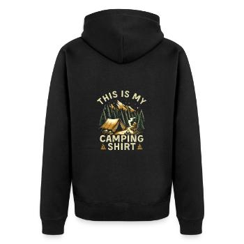 Das ist mein Camping Shirt - Unisex Premium Bio Zip Hoodie - Schwarz - Hinten - Nico (187cm)