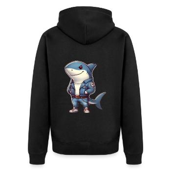 Cool Shark dans un design de veste en jean - Veste à capuche bio Premium Unisexe - noir - Dos - Nico (187cm)