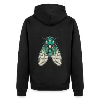 Illustration d’insecte cigale verte vintage - Veste à capuche bio Premium Unisexe - noir - Dos - Nico (187cm)