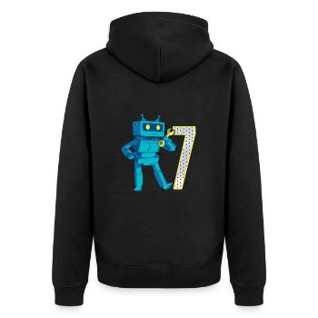 7. Geburtstag Retro Roboter 7 Jahre alt Robotik - Unisex Premium Bio Zip Hoodie - Schwarz - Hinten - Nico (187cm)