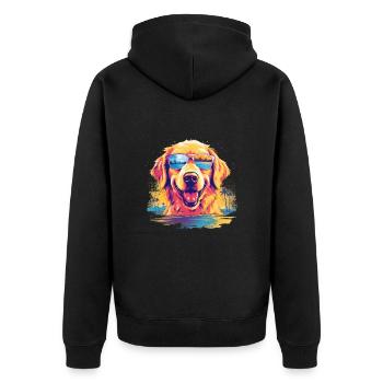 Funny Golden Retriever Dog With Sunglasses - Unisex Premium Organic Zip Hoodie - black - Back - Nico (187cm)