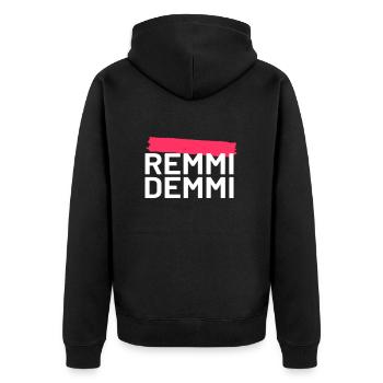 Remmidemmi Shirt - Unisex Premium Bio Zip Hoodie - Schwarz - Hinten - Nico (187cm)