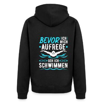 Bevor Ich Mich Aufrege Schwimmen Schwimm - Unisex Premium Bio Zip Hoodie - Schwarz - Hinten - Nico (187cm)