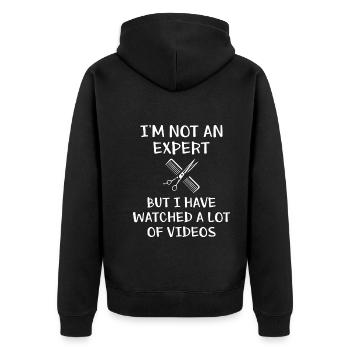 Friseur Ich bin kein Experte Lustiger Friseur - Unisex Premium Bio Zip Hoodie - Schwarz - Hinten - Nico (187cm)