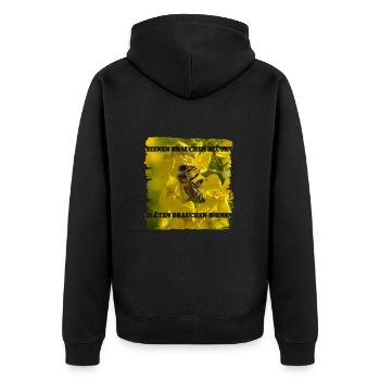 Bienen und Blüten sind miteinander verbunden - Unisex Premium Bio Zip Hoodie - Schwarz - Hinten - Nico (187cm)