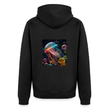 Quallen sind faszinierende Meeresbewohner - Unisex Premium Bio Zip Hoodie - Schwarz - Hinten - Nico (187cm)