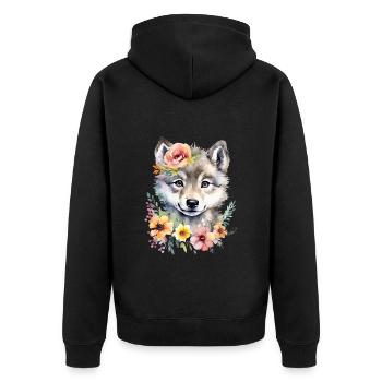 Wolf cub cute wolf baby cute watercolor - Unisex Premium Organic Zip Hoodie - black - Back - Nico (187cm)