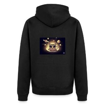 Space Cat Kaffee - Unisex Premium Bio Zip Hoodie - Schwarz - Hinten - Nico (187cm)