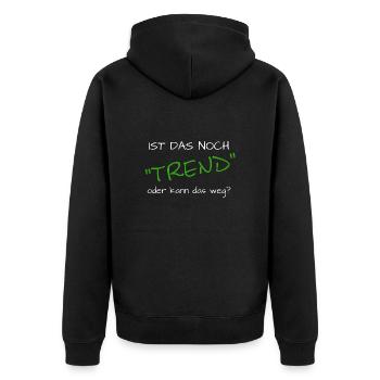 ist das noch trend oder kann das weg - Unisex Premium Bio Zip Hoodie - Schwarz - Hinten - Nico (187cm)
