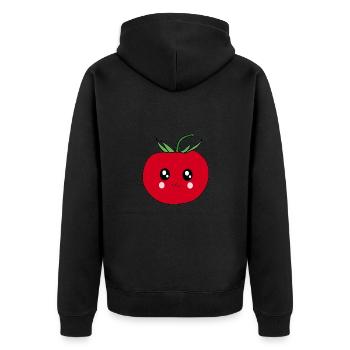 lustiges Tomaten Food Design Kawaii Geschenk - Unisex Premium Bio Zip Hoodie - Schwarz - Hinten - Nico (187cm)