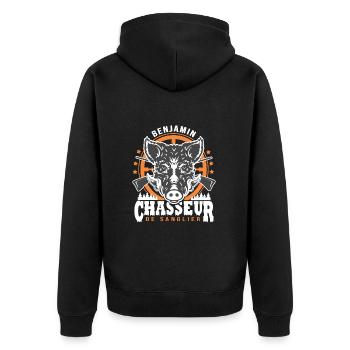 Benjamin chasseur de sanglier Humour Chasse - Veste à capuche bio Premium Unisexe - noir - Dos - Nico (187cm)