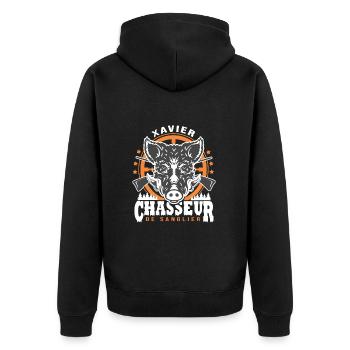 Xavier chasseur de sanglier Humour Chasse - Veste à capuche bio Premium Unisexe - noir - Dos - Nico (187cm)
