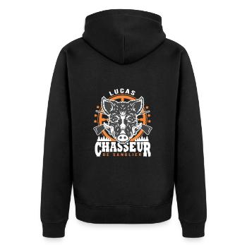 Lucas chasseur de sanglier Humour Chasse - Veste à capuche bio Premium Unisexe - noir - Dos - Nico (187cm)