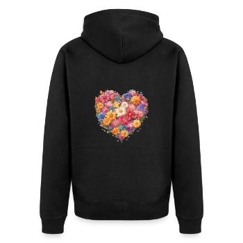 Blumen im Herzen 2 - Unisex Premium Bio Zip Hoodie - Schwarz - Hinten - Nico (187cm)