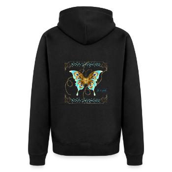 Schmetterling. Life is good. Das Leben ist gut. - Unisex Premium Bio Zip Hoodie - Schwarz - Hinten - Nico (187cm)
