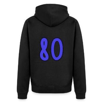 80. 80 YEARS. 80th ANNIVERSARY. 80 YEARS ANNIVERSARY. - Unisex Premium Organic Zip Hoodie - black - Back - Nico (187cm)