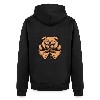 Chow Chow Hund Muskeln Fitness - Unisex Premium Bio Zip Hoodie - Schwarz - Hinten - Nico (187cm)