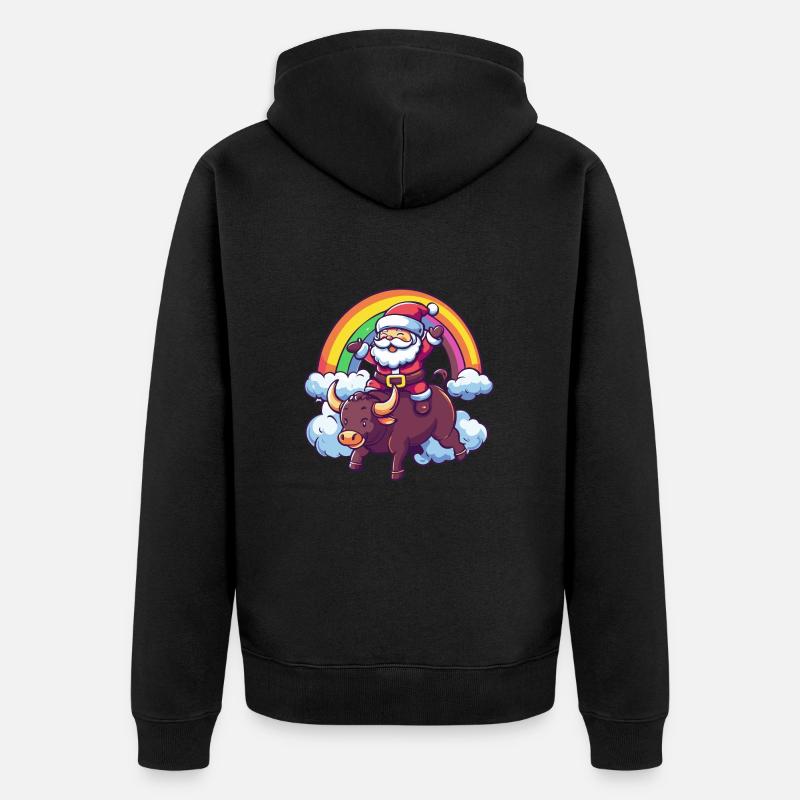 Taureau Père Noël Arc-en-ciel - Veste à capuche bio Premium Unisexe - noir