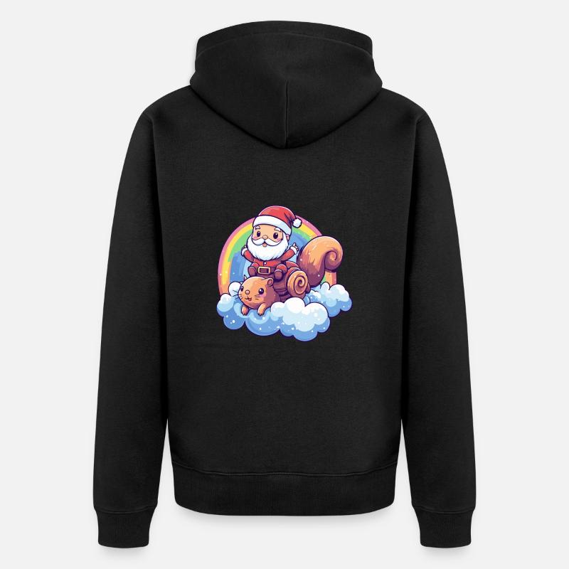 Écureuil Père Noël Arc-en-ciel - Veste à capuche bio Premium Unisexe - noir