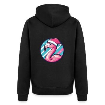 Flamingo Weihnachten X-Mas - Unisex Premium Bio Zip Hoodie - Schwarz - Hinten - Nico (187cm)