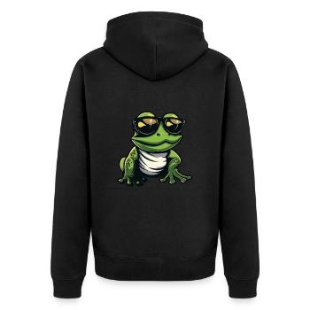 Frog Animal Cool - Unisex Premium Organic Zip Hoodie - black - Back - Nico (187cm)