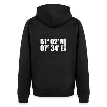 Gummersbach Koordinaten - Unisex Premium Bio Zip Hoodie - Schwarz - Hinten - Nico (187cm)