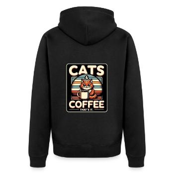 Katzen und Kaffee im Vintage Stil - Unisex Premium Bio Zip Hoodie - Schwarz - Hinten - Nico (187cm)