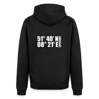 Lippstadt Koordinaten - Unisex Premium Bio Zip Hoodie - Schwarz - Hinten - Nico (187cm)