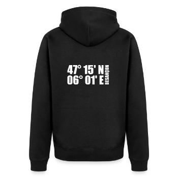 Besançon Koordinaten - Unisex Premium Bio Zip Hoodie - Schwarz - Hinten - Nico (187cm)