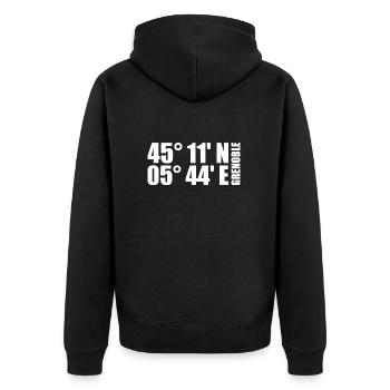Grenoble Koordinaten - Unisex Premium Bio Zip Hoodie - Schwarz - Hinten - Nico (187cm)