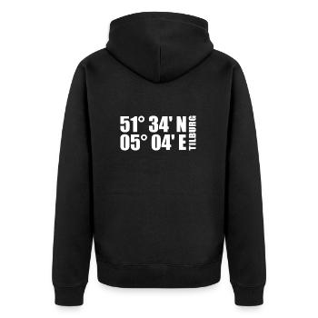 Tilburg Koordinaten - Unisex Premium Bio Zip Hoodie - Schwarz - Hinten - Nico (187cm)