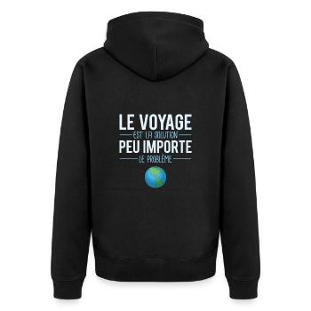 Voyage problème solution blague voyageur humour - Veste à capuche bio Premium Unisexe - noir - Dos - Nico (187cm)